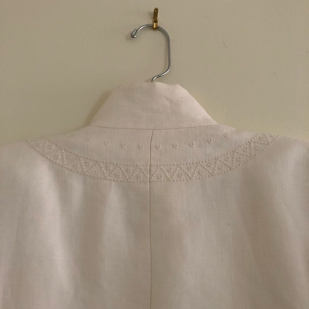 Vintage Linda Allard Ivory Linen Embroidered Jacket 2 Old Money Quiet Luxury - Picture 11 of 14